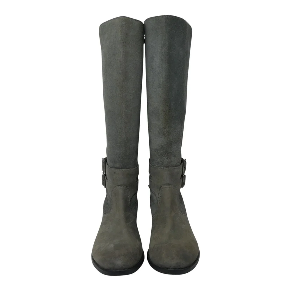 Sorel Emelie Tall Boot Women 8.5 Gray Leather Suede Waterproof Buckle